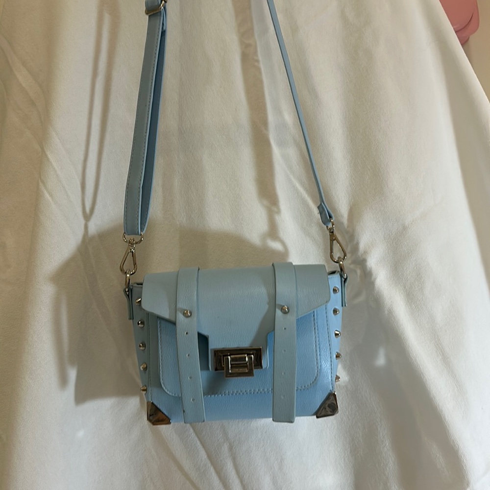 Light blue and silver crossbody purse